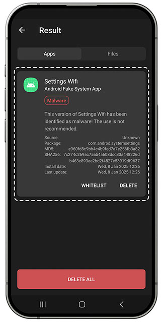 App screen: Detection found