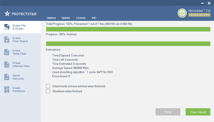 Securely erase files on Windows Server.